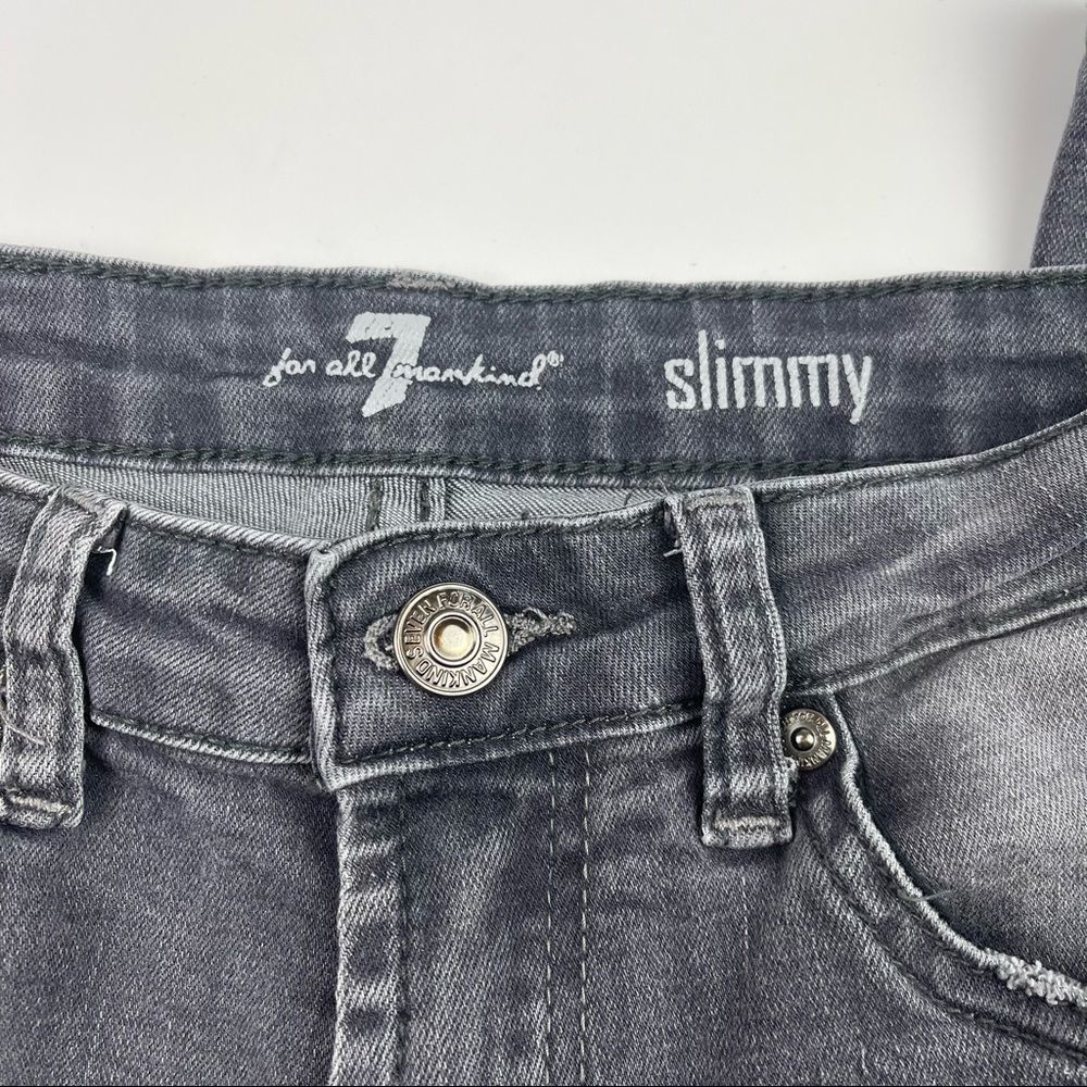 7 for all mankind Slimmy Gray Grey Distressed Destroyed Jeans Size 26 Skinny - Picture 4 of 7
